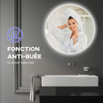 Miroir rond lumineux LED de salle de bain Ø 60 cm mural avec éclairage interrupteur tactile système antibuée  29 W gris