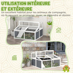 Maison enclos cage pour petit animal tortue avec 2 espaces toit en polycarbonate 3 portes rampe 115 x 115 x 82 cm gris