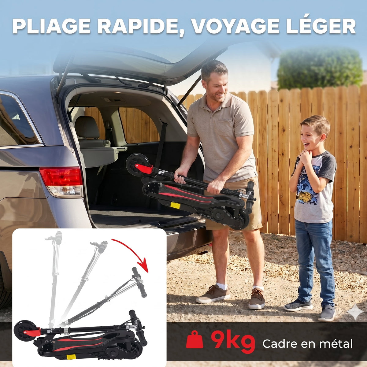 Folding electric scooter for children 7+ years old, 120W Max speed 12km/h, 75x36x82-93 cm Black