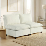 Canapé 2 places modulable, canapé de salon moderne 146 cm sans accoudoirs avec assise large, coussins épais, crème-1