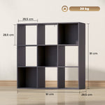 Bibliothèque, étagère de rangement à 3 niveaux avec 9 compartiments, pour salon, bureau, chambre, 91x29,5x91cm, gris