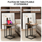 Table d'appoint bout de canapé avec station de charge, plateau pliable, 39 x 29 x 57 cm, brun rustique et noir