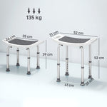 Sedile doccia regolabile in altezza, sgabello doccia ergonomico, piedini antiscivolo, carico max. 135 kg, alluminio HDPE, grigio