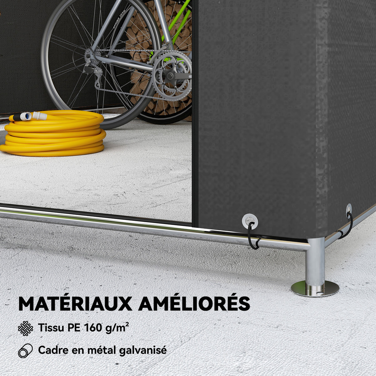 Abri de jardin tente de stockage imperméable abri moto porte enroulable fermeture éclair, 200 x 238 x 183 cm, gris foncé