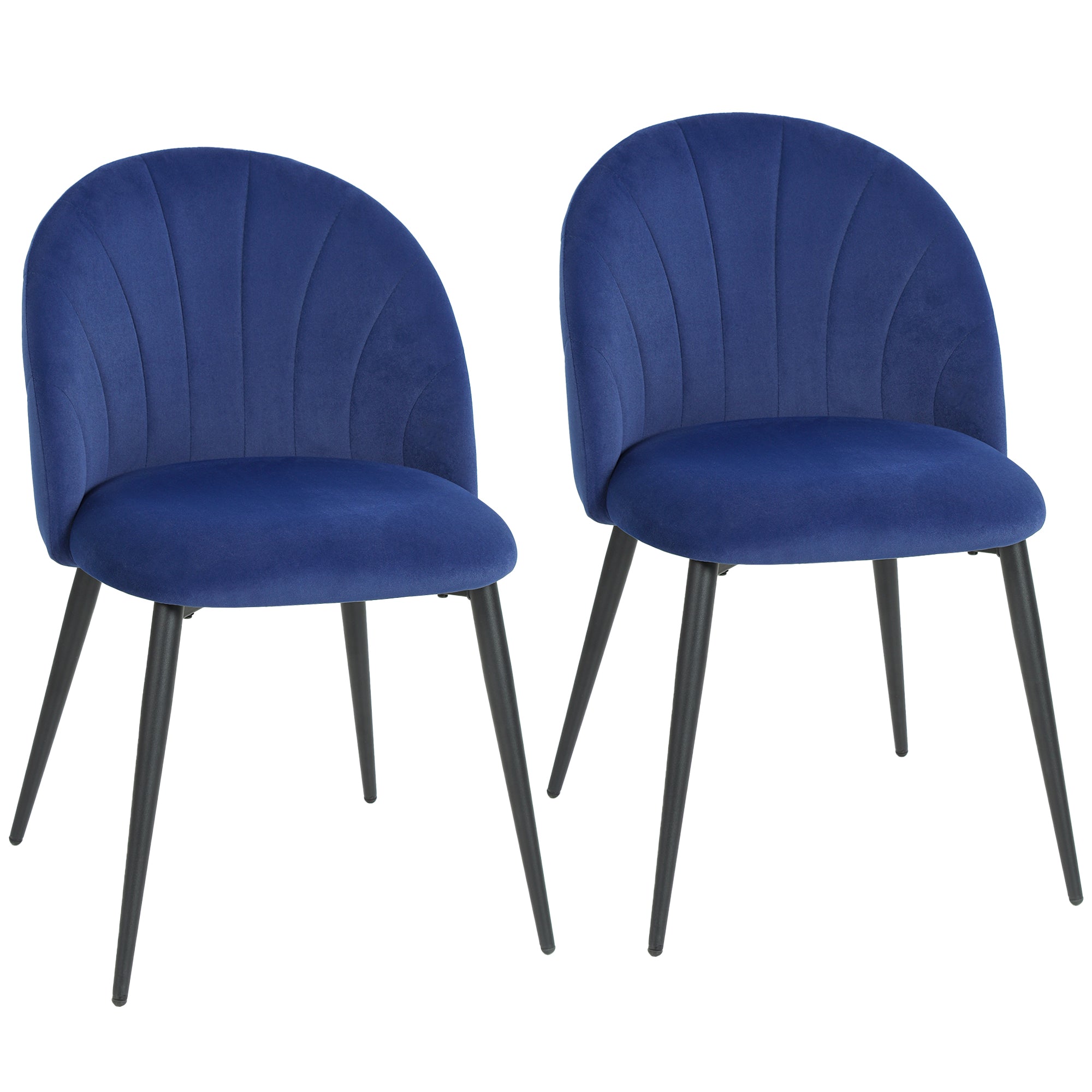 Lot de 2 chaises de salle à manger, chaises de cuisine rembourrées sans accoudoirs, pieds en acier, 52x55x79cm, bleu