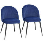 Lot de 2 chaises de salle à manger, chaises de cuisine rembourrées sans accoudoirs, pieds en acier, 52x55x79cm, bleu