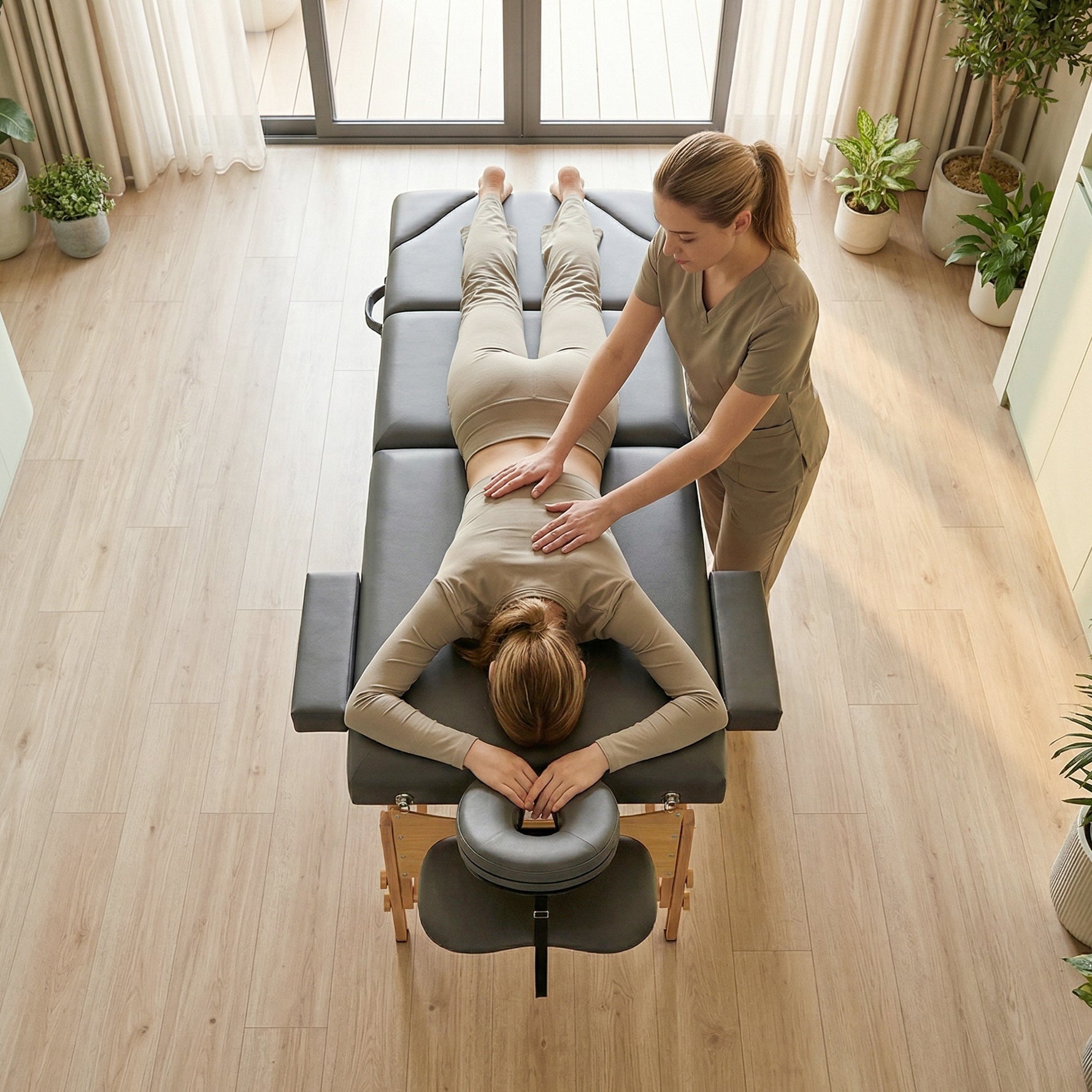 Table de massage pliante, lit de massage 3 zones portable 185 x 60 cm, hauteur et dossier réglables, appui-tête, gris