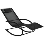 Chaise longue à bascule rocking chair ergonomique avec tétière accoudoirs métal galvanisé textilène 62l x 150P