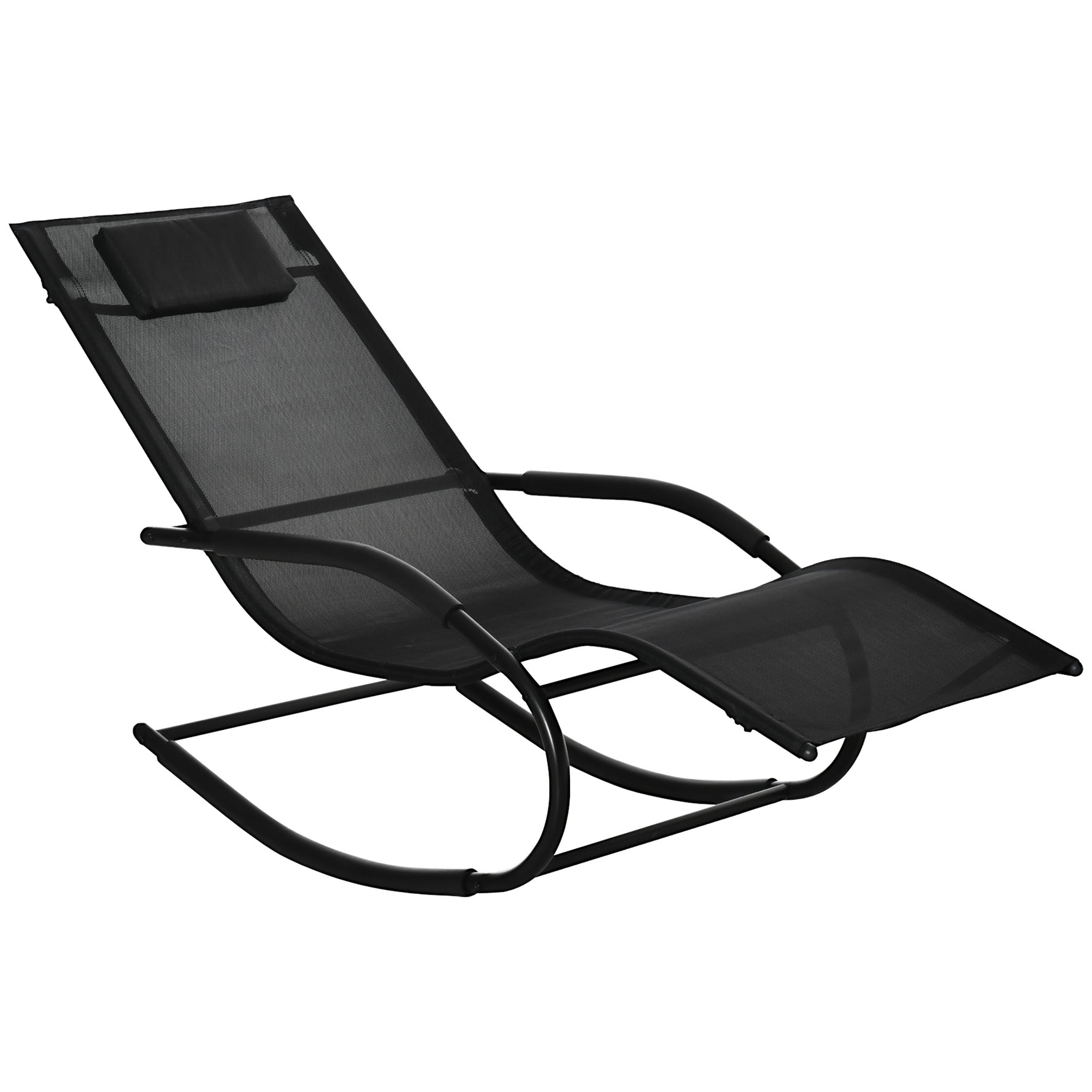 Chaise longue à bascule rocking chair ergonomique avec tétière accoudoirs métal galvanisé textilène 62l x 150P