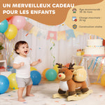 Cheval à bascule pour enfants, renne jouet à bascule bébé avec berceuses, ceinture de sécurité, 65 x 32 x 55 cm, marron