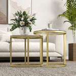 Lot de 2 tables basses tables d'appoint gigognes encastrables structure en acier et plateau verre trempé transparent or