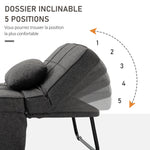 Chauffeuse 1 place 4 en 1 Fauteuil lit Convertible Pouf Dossier inclinable 5 Niveaux Repose-Pied Rabattable, Charge 200 Kg, châssis métal et Tissu Lin gris