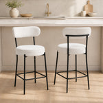 Lot de 2 tabourets de bar en tissu bouclette, chaises de bar avec dossier courbé, repose-pieds, 49x52x95cm, crème