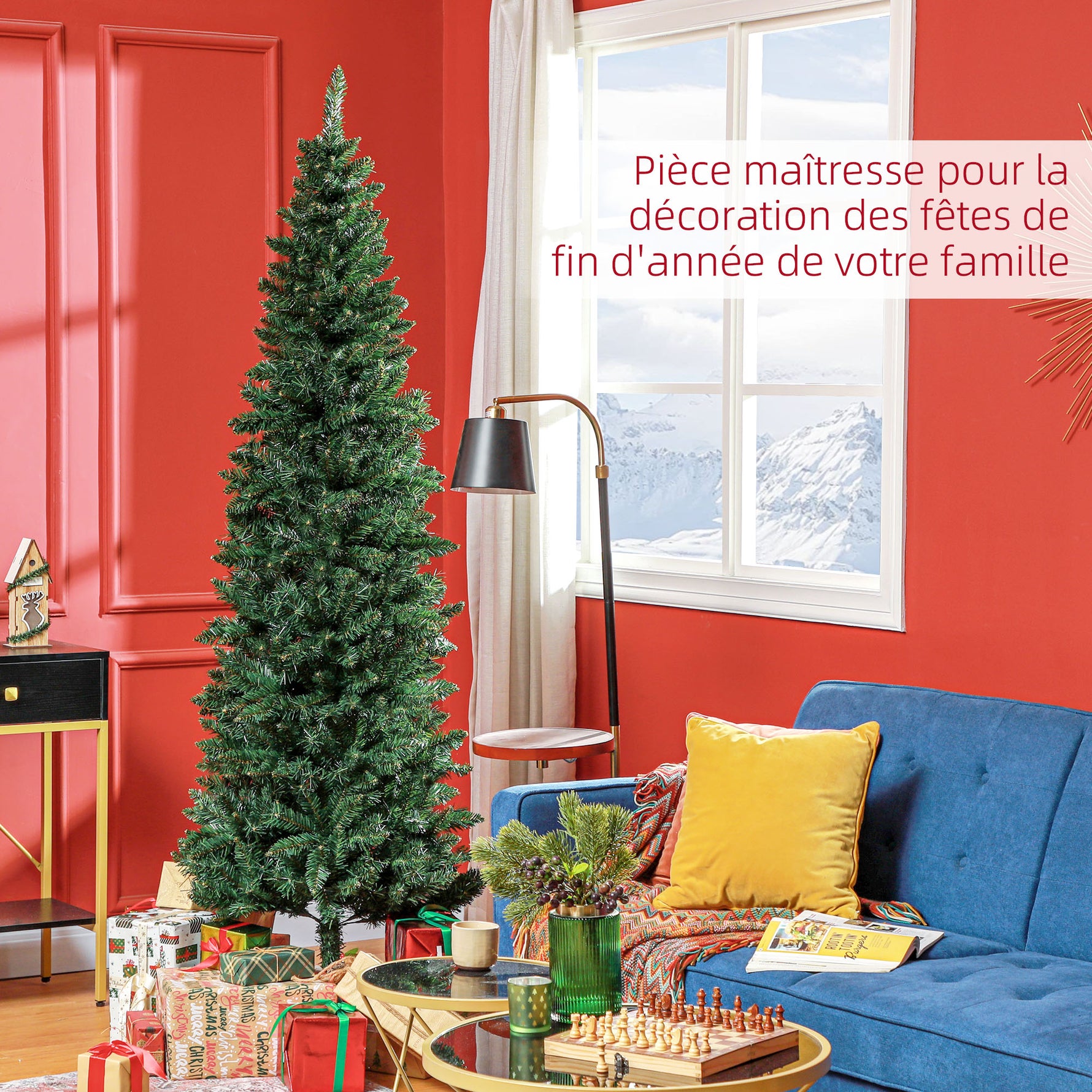 Sapin de Noël Artificiel 210 cm Arbre de Noël Slim avec support en acier pliable, 687 branches épines Vert
