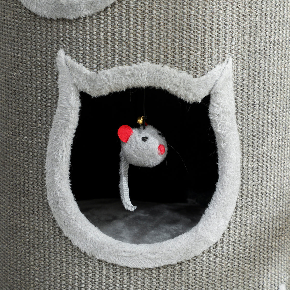 Tiragraffi a colonna, torre per gatti in sisal con bordo in peluche, 3 livelli con piattaforma, stabile, Ø 38 x 96 cm grigio