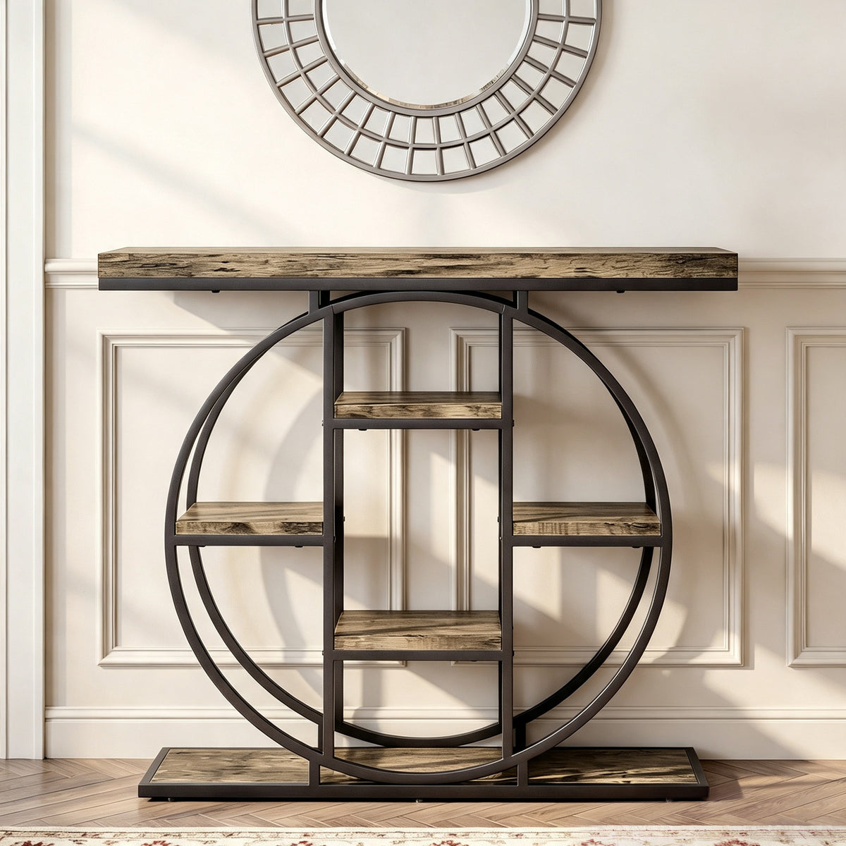 Tavolo Consolle da Ingresso Mobile da Ingresso Industriale 6 Ripiani Piano da 4cm 100 x 30 x 81,5cm Marrone Rustico