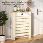 Couvercle de radiateur cache radiateur grille à lattes horizontales avec 2 tiroirs en bois 78l x 19P x 95,5H cm blanc