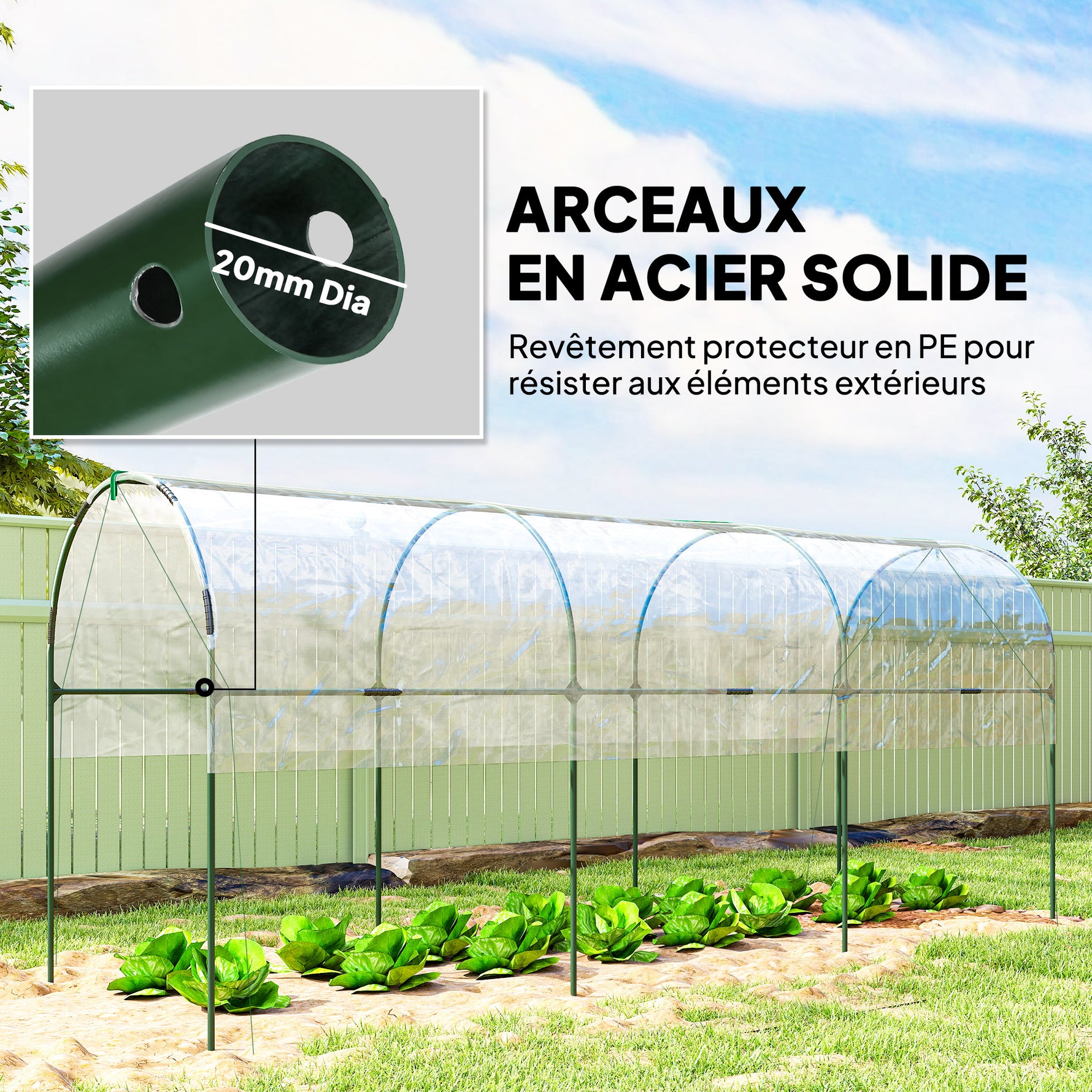 Serre de jardin serre à tomates 4 arceaux en acier bâche en PVC 4 x 1,2 x 1,7 m vert
