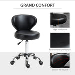 Tabouret à roulettes, tabouret de massage en PU avec hauteur réglable 73-88cm et dossier, chaise de travail pivotant 360°, cadre en acier, pour salon de massage, tatouage, clinique, spa, noir