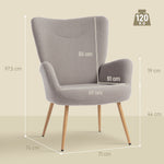 Fauteuil salon, fauteuil d'appoint rembourré en tissu bouclette avec haut dossier et accoudoirs, 71x74x97,5cm, gris