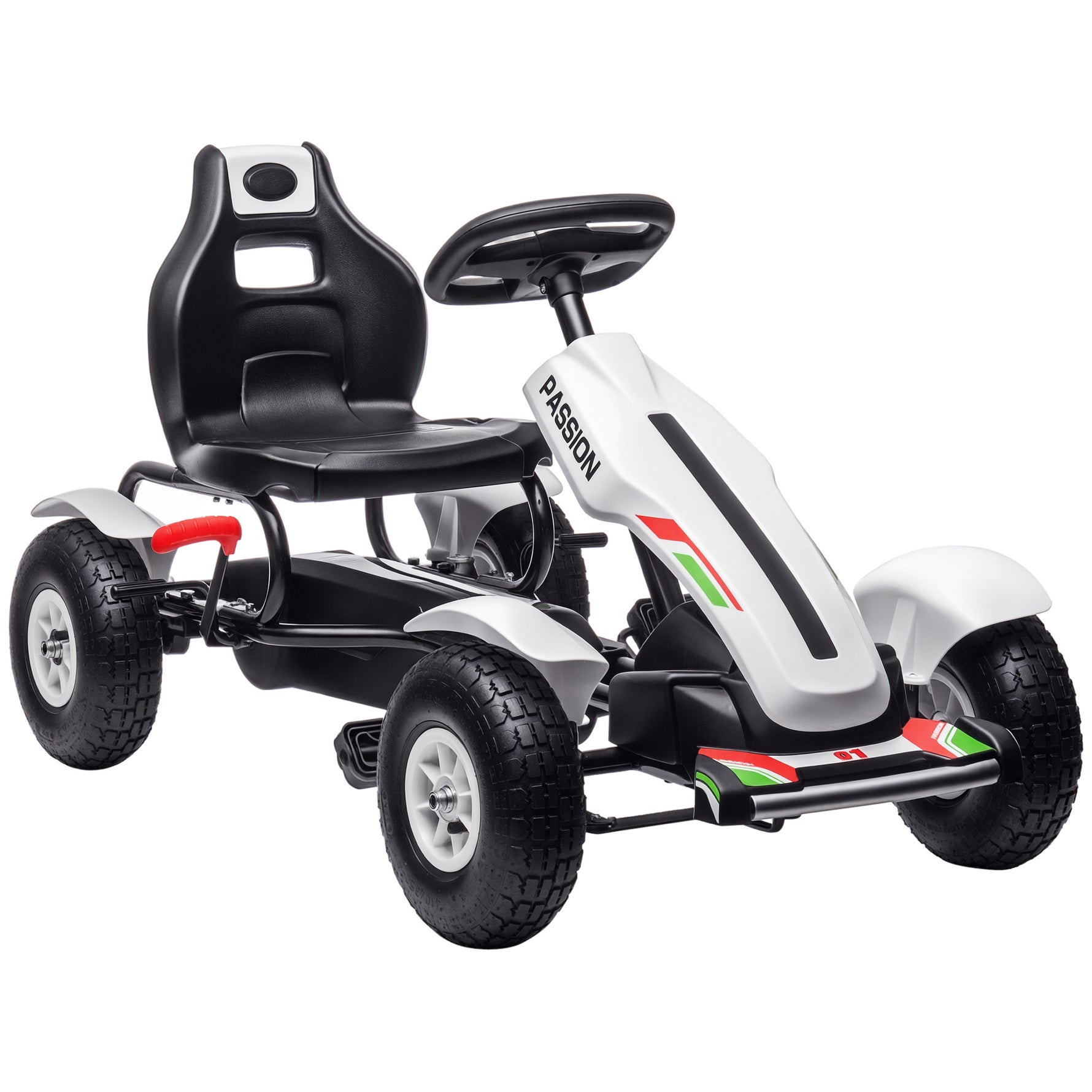 Kart à pédales pour enfant siège réglable 3 positions frein à main enfant de 5 à 12 ans blanc noir