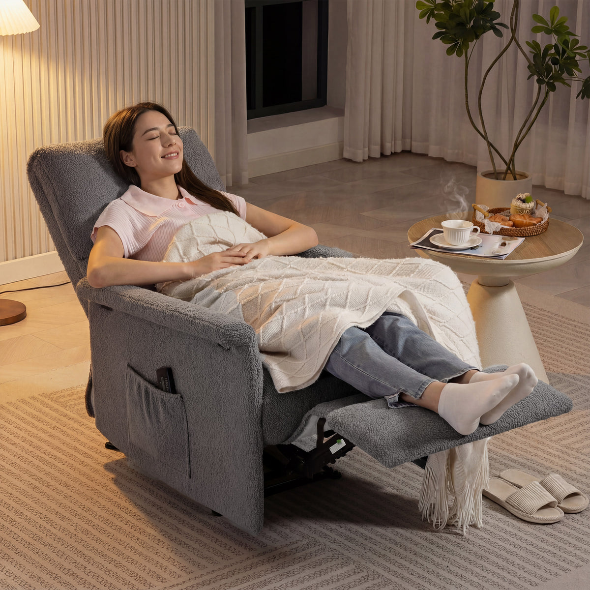 Sillón de masaje reclinable, sillón de relax, respaldo ajustable, asiento amplio, reposapiés, 69x84x99cm, gris
