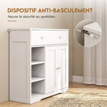 Meuble de Salle de Bain avec 1 Tiroir, 2 Portes, 3 Compartiments Ouverts, Style Scandinave, 80x30x80,2cm, Blanc