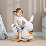 Jouet à bascule modèle lapin fonction musicale selle grand confort peluche courte douce bois peuplier 18-36 mois blanc
