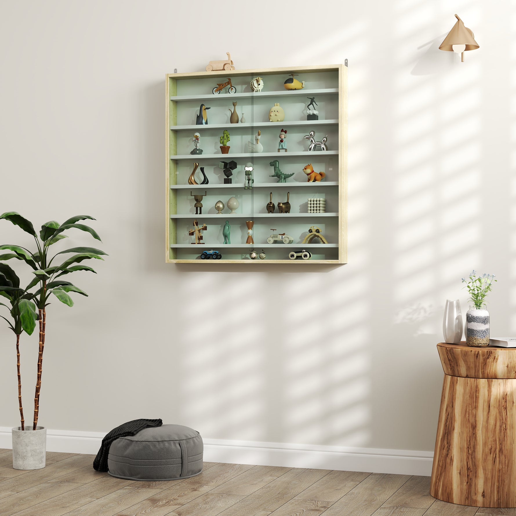 Vitrine pour collection vitrine murale 80 x 9,5 x 83 cm 6 étagères réglables en hauteur 2 portes coulissantes en verre