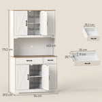 Buffet haut cuisine armoire de cuisine avec 6 portes 2 tiroirs plan de travail étagères réglables 94x39,5x175,2cm blanc