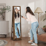Lockable Swivel Jewelry Armoire with Mirror - Multi-Storage Jewelry Cabinet - Rustic Brown