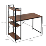 Bureau d'angle avec rangement design Industriel avec bibliothèque 3 étagères panneaux particules aspect noyer