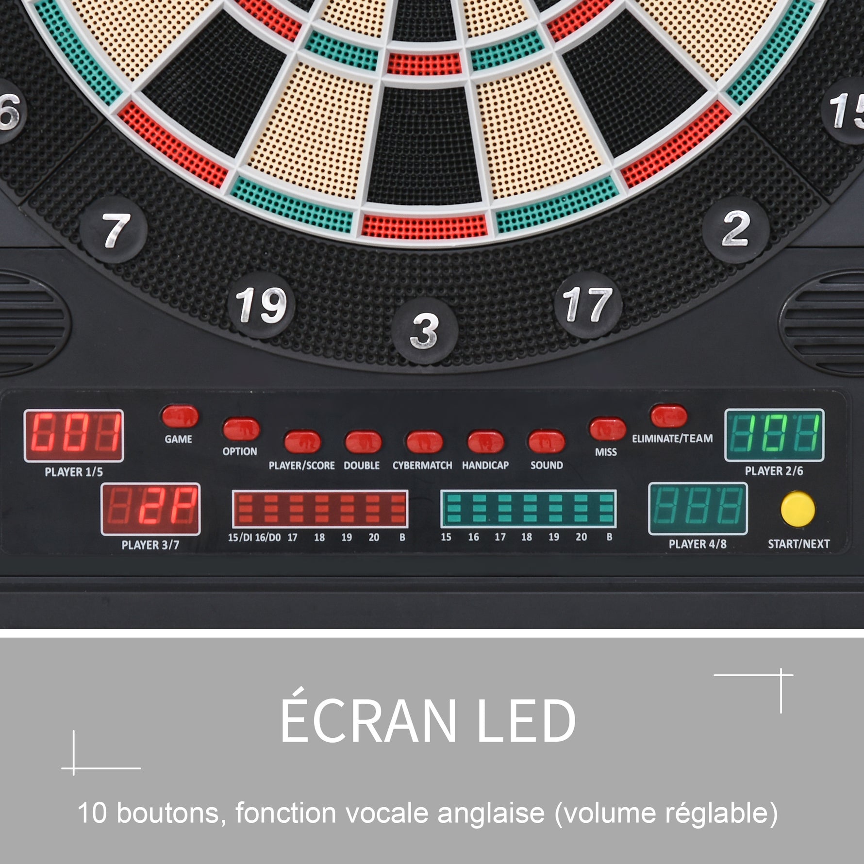 Cible jeu de fléchettes électronique refermable 27 jeux 202 variations jusqu'à 8 joueurs affichage LED
