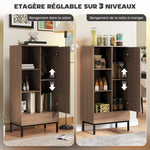Buffet meuble de rangement avec placard à portes, tiroir, 3 compartiments ouverts et étagères réglables, gris