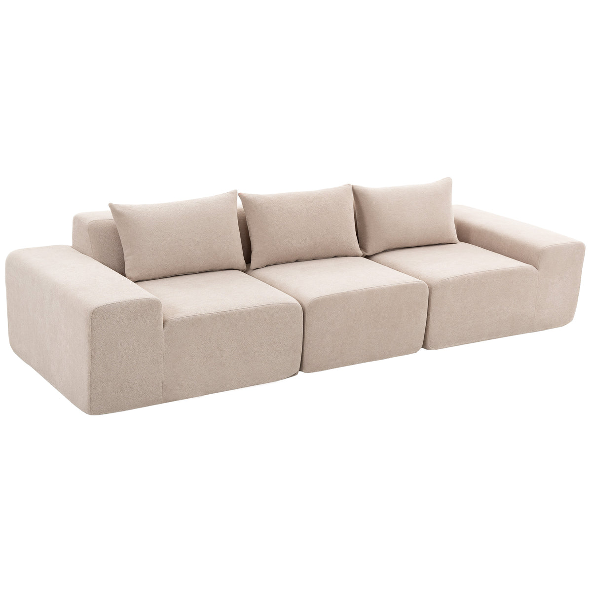 Canapé 3 Places en Chenille 320 cm, Canapé Modulaire, Assise et Accoudoirs Extra-Larges, Entièrement Compressé, Beige