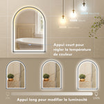 Espejo de baño con iluminación 50 x 70 cm, espejo LED arqueado, antivaho, 3 colores de luz, regulable, memoria, negro