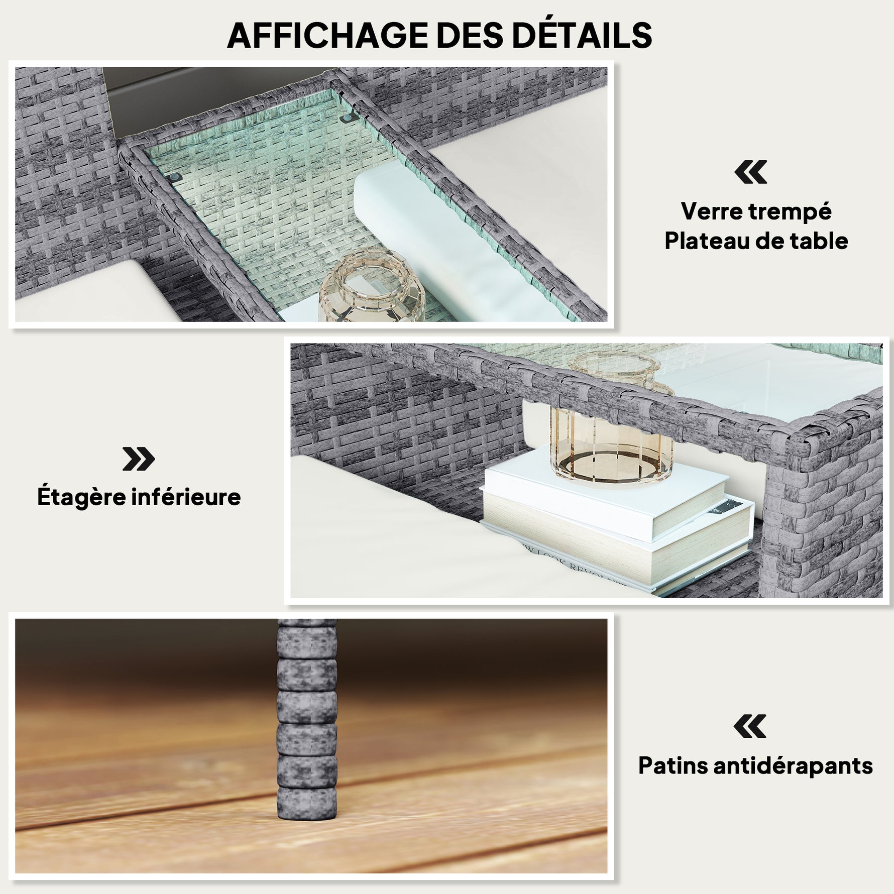 Banc de Jardin en résine tressée 2 Places avec Table et Coussins - 135 x 64 x 81 cm - pour Balcon et Terrasse Noir