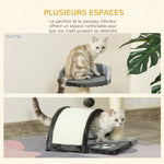Arbre à chat griffoir grattoir design jeu boule suspendue + plateforme peluche sisal naturel gris foncé