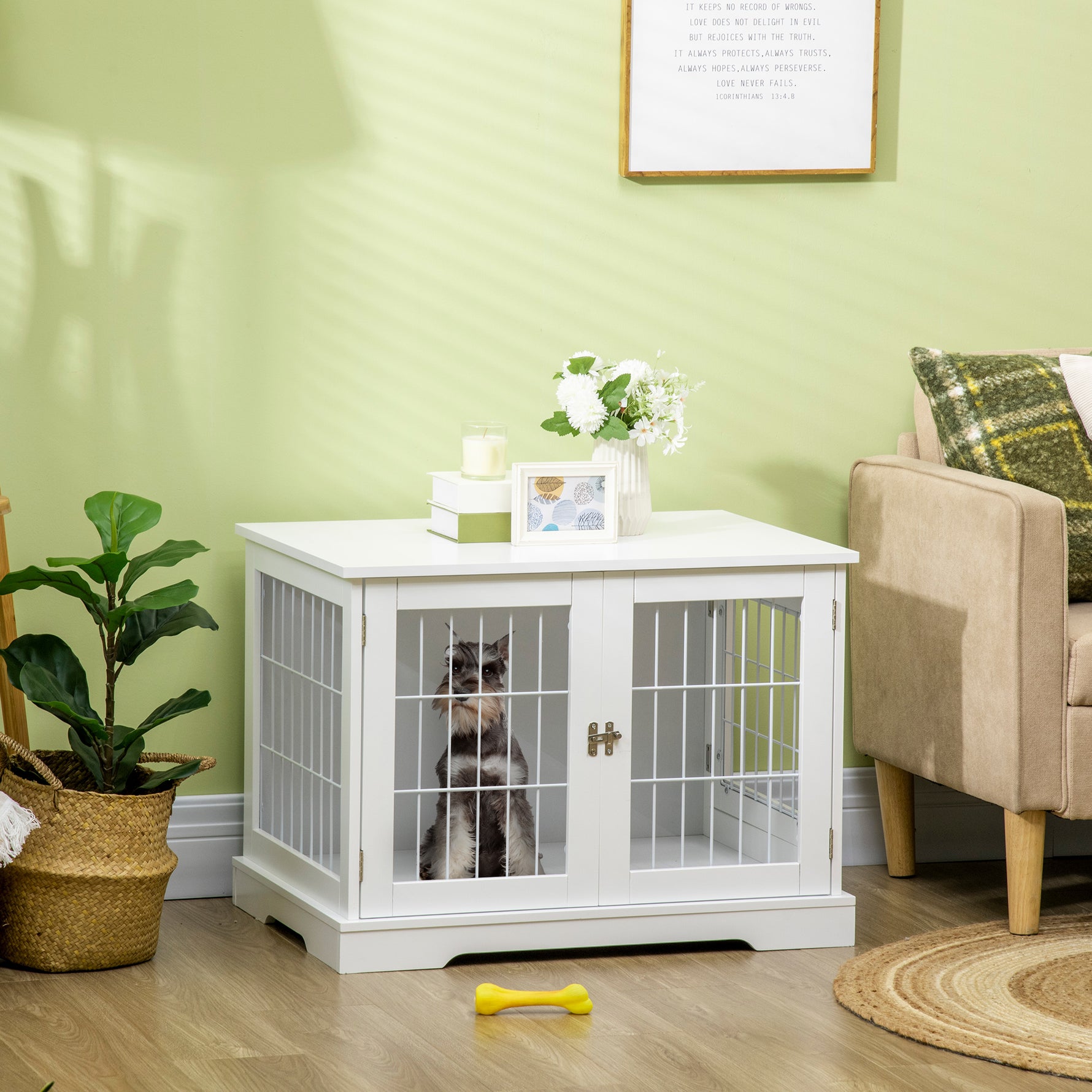 Cage pour chien animaux 2 en 1 table d'appoint meuble cage chien intérieur avec 2 portes verrouillables - dim. 76L x 54.5l x 56H cm - Métal et MDF