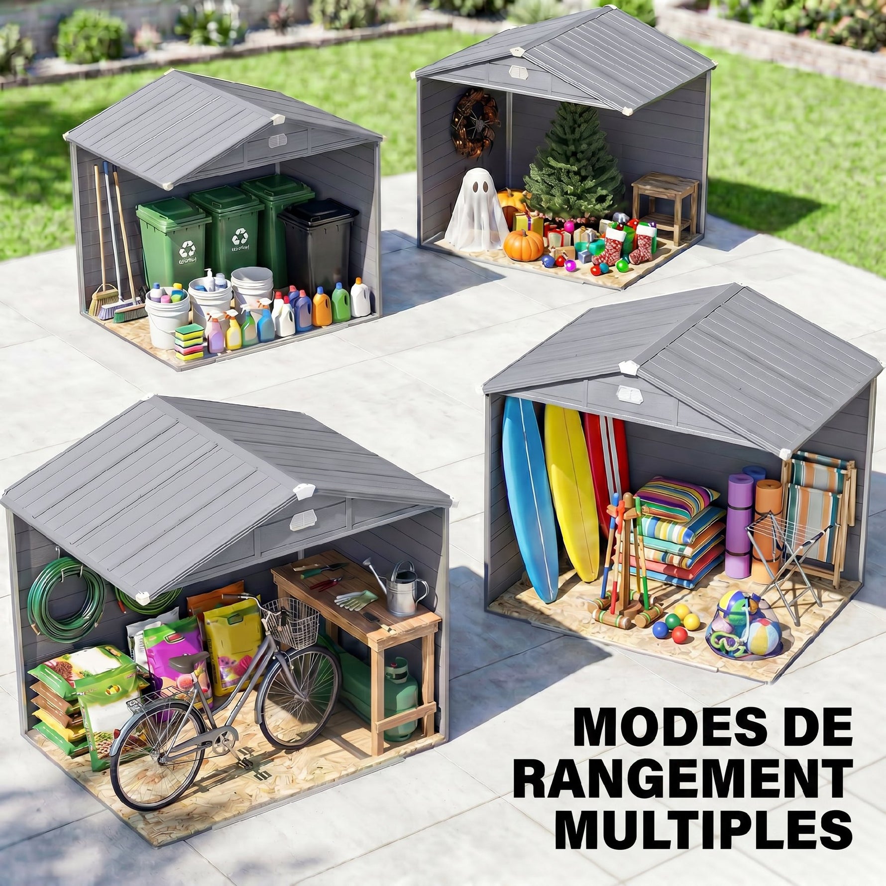 Abri de jardin en résine 4,56 m² avec kit de fondation galvanisé structure en aluminium 240 x 190 x 228 cm gris foncé
