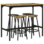 Ensemble table haute et 4 tabourets avec Repose-Pieds, métal noir et aspect bois pour cuisine salle à manger