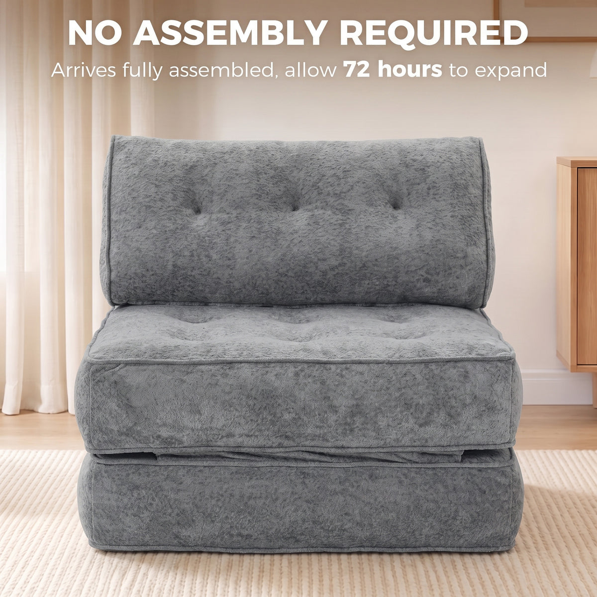 Fauteuil Convertible 1 Place 95 x 220 cm avec 2 Oreillers, Siège Épais, Fauteuil-Lit Chauffeuse 3 en 1, Gris Clair