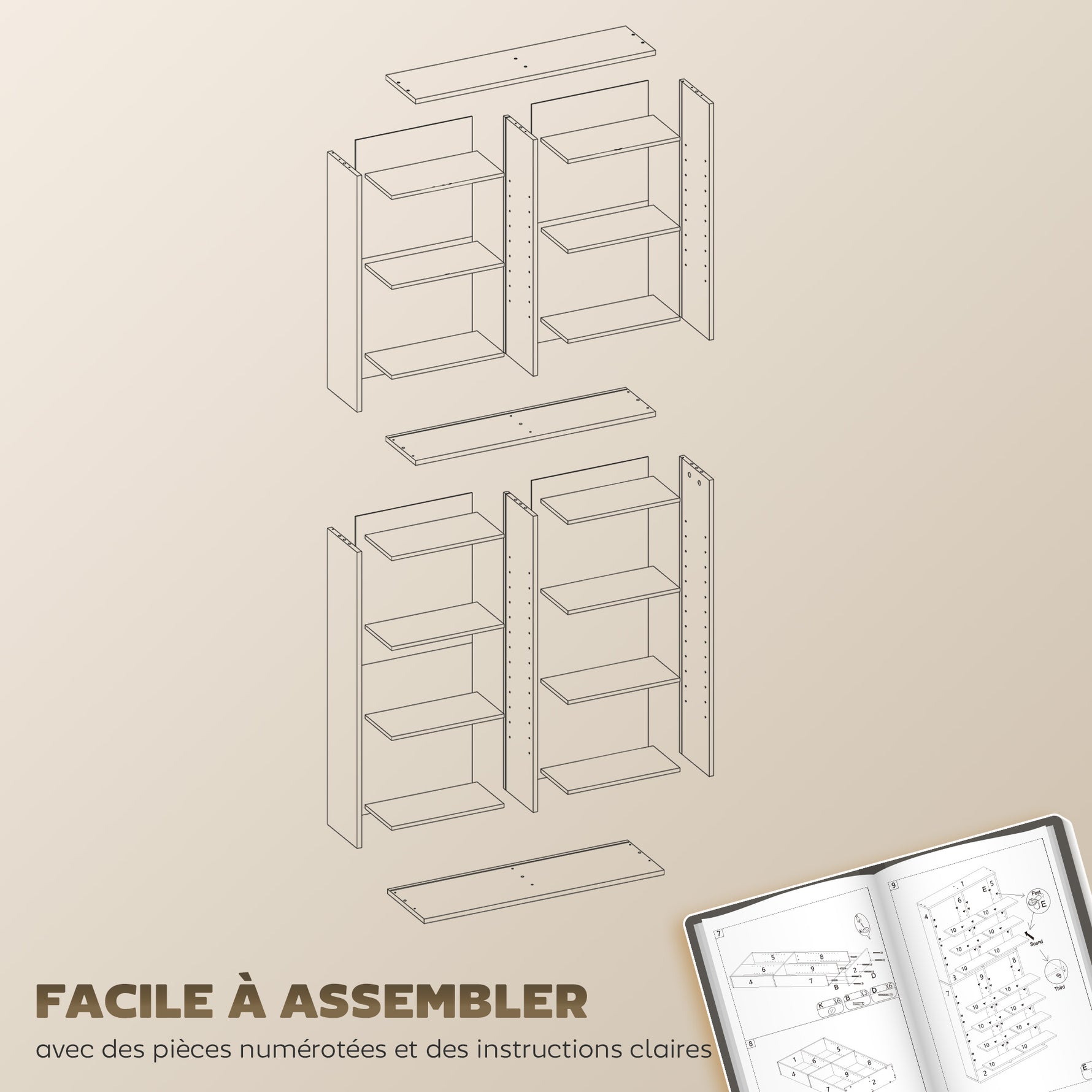 Rangements pour CD et DVD 18 compartiments capacité max. 640 CD/360 DVD 430 Blu-ray 78,5 x 24 x 175 cm bois naturel