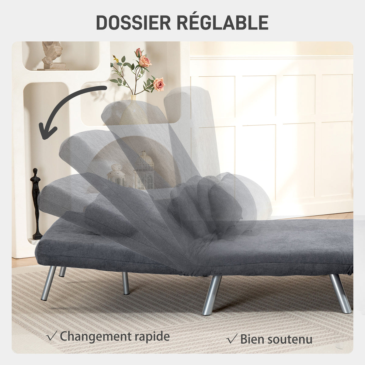 Poltrona letto singola, poltrona convertibile 3 in 1 con schienale regolabile, cuscino, seduta ampia, grigio scuro