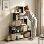 Étagère de rangement, bibliothèque géométrique à 5 niveaux, pour bureau, salon, chambre, noir et bois naturel