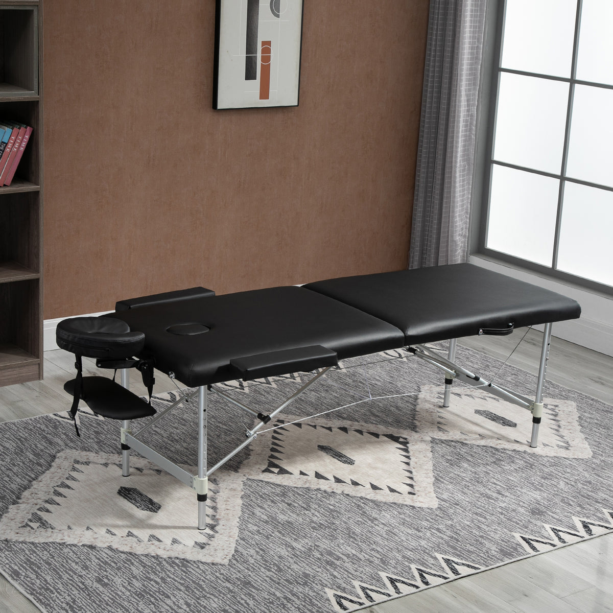 Table de massage pliable portable + housse de transport charge max. 225 Kg hauteur réglable 210 x 90 cm noir