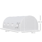 Serre de Jardin Tunnel Surface Sol 18 m² 6L x 3l x 2H m châssis Tubulaire renforcé 24 mm 8 fenêtres Blanc