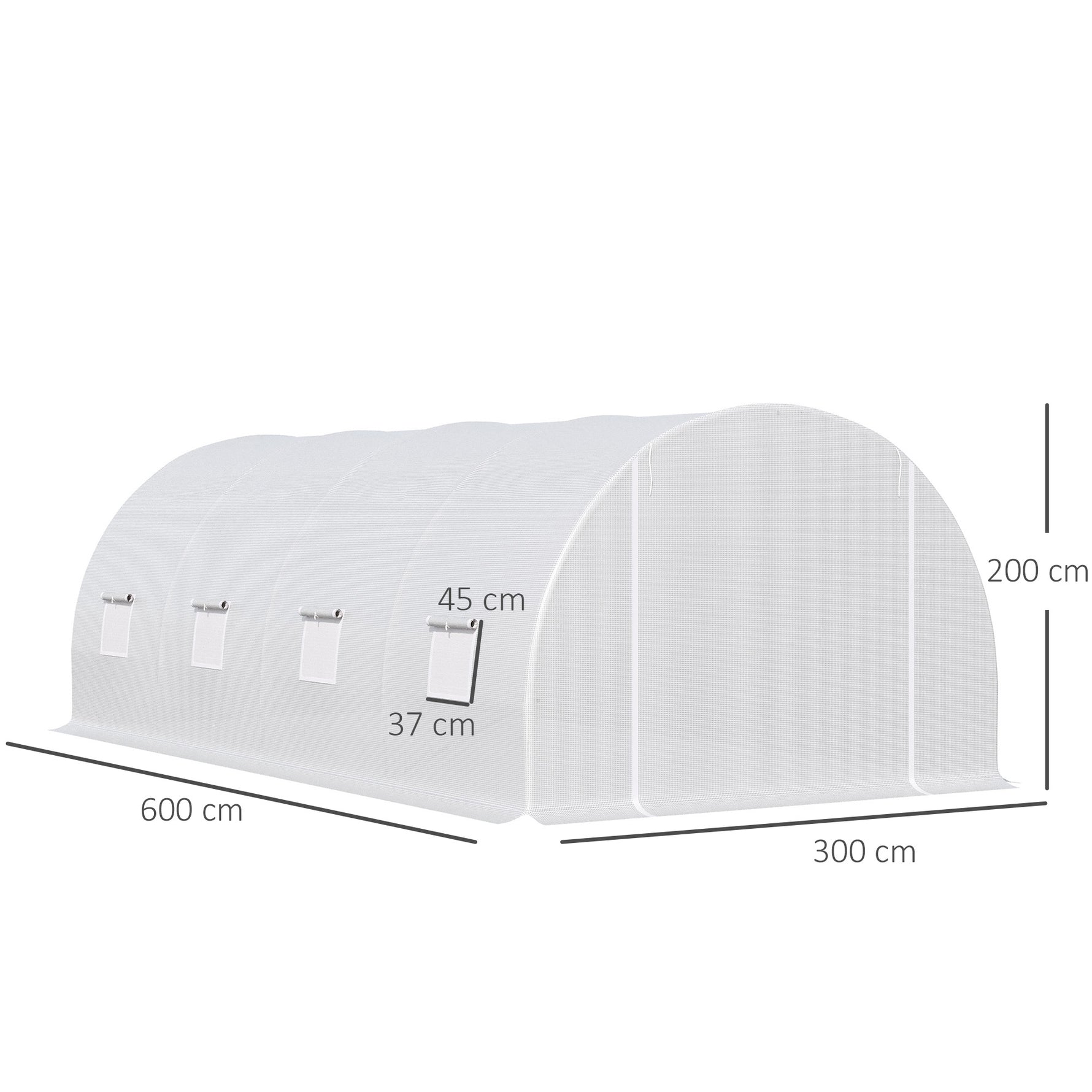 Serre de Jardin Tunnel Surface Sol 18 m² 6L x 3l x 2H m châssis Tubulaire renforcé 24 mm 8 fenêtres Blanc