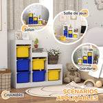 Meuble de rangement pour jouets des enfants avec 6 bacs amovibles, 3 niveaux de rangement, 96 x 38,5 x 90, multicolore