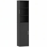 Colonna da bagno a 6 livelli, mobile contenitore stretto, 2 ante e 4 ripiani regolabili, 40x35x180cm, nero